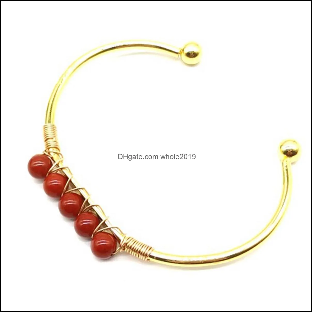 gemstone 6mm round beads cuff bracelet for women girls handmade gold wire woven lift of tree healing chakra crystal friendship bangle charms