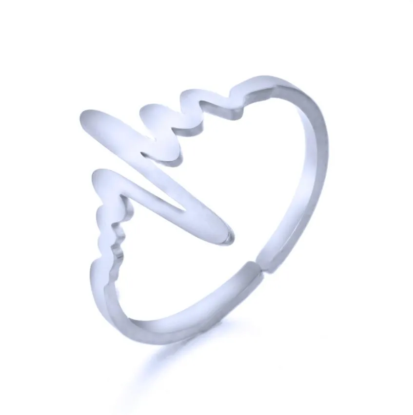 heartbeat shape stainless steel ecg ring minimalist geometric knuckle rings for women finger ring bagues pour femme party jewelry