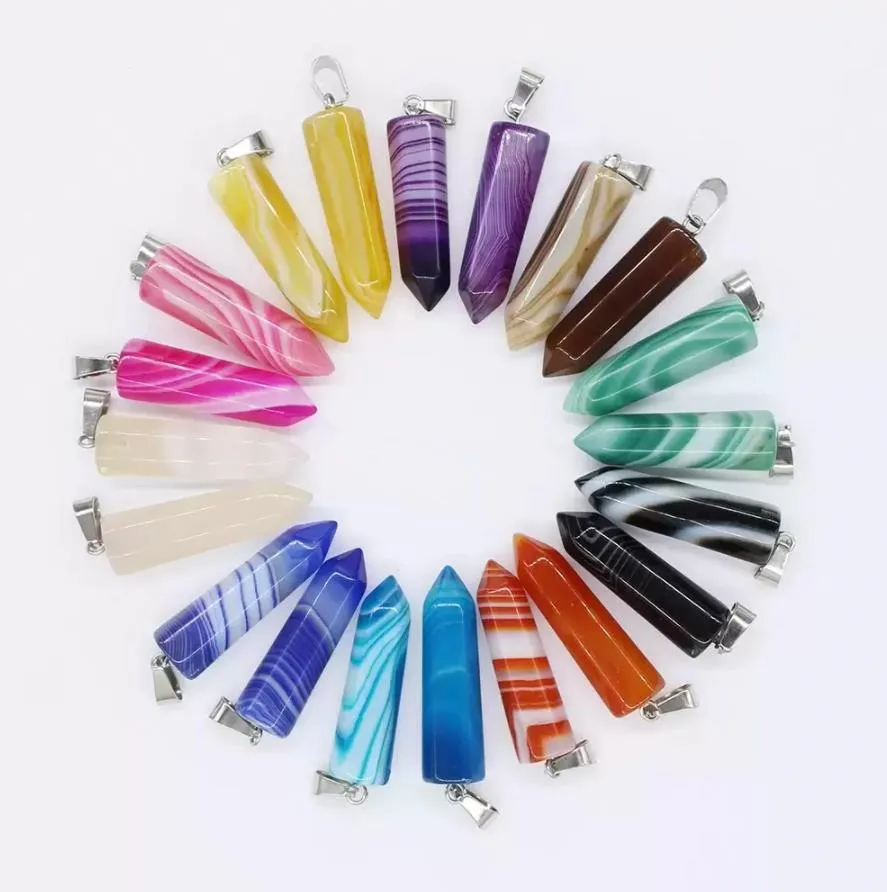 single point natural stone agate hexagon prism shape charms pendants for healing crystals stones jewelry making