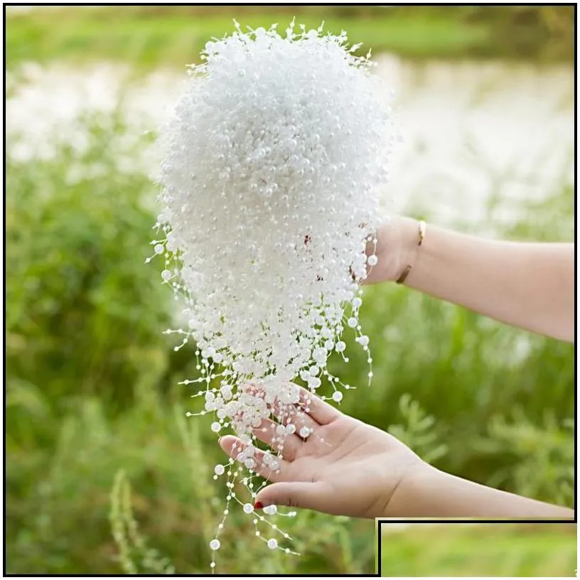 Wedding Flowers Wedding Flowers Luxury Bride Bouquet Marriage White Flower Bridal Pearl Handmade Waterfall Drop Delivery 2022 Party