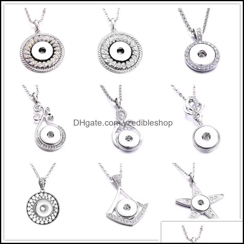mix silver snap button charms jewelry rhinestone round shape pendant fit 18mm snaps buttons necklace for women noosa