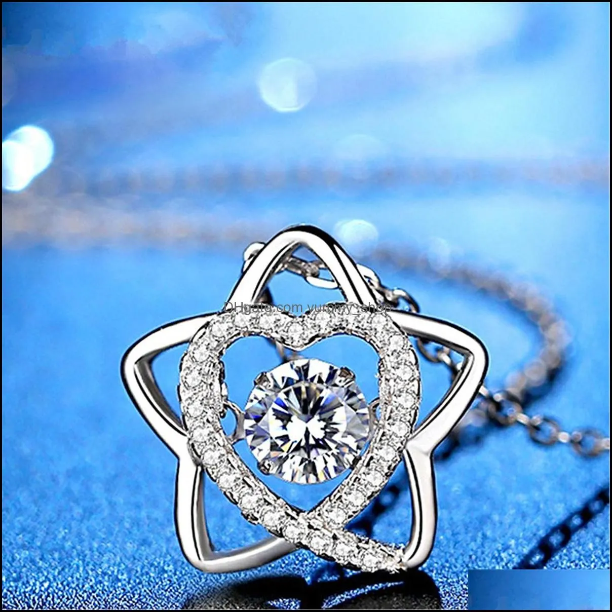 silver hexagram star of david crystal heart pendant necklace for mom cz rhinestone lucky love heart choker mother day jewelry gift women