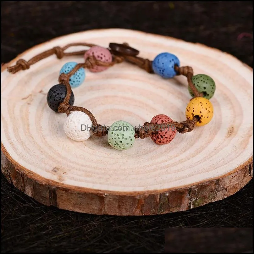 handmade brown rope braided lava stone beads strand bracelet friendship bracelets adjustable essential oil diffuser women jewelry gift