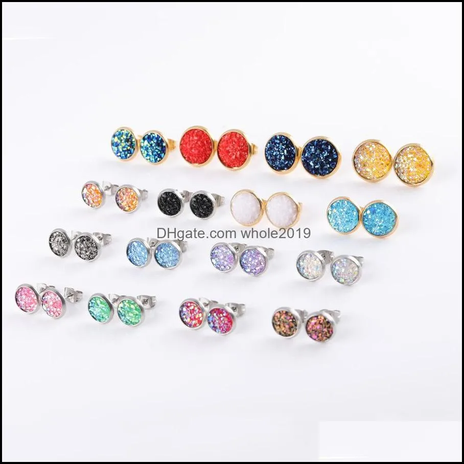 resin stainless steel earings drusy druzy earrings jewelry women party gift dress candy colors