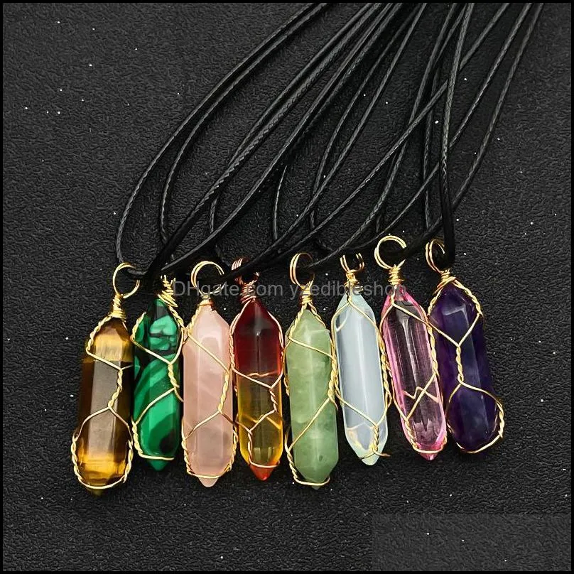 reiki healing stone pendant chakra handmade copper wrap rose opal tiger eye choker necklaces wholesale energy pendants crystal necklace