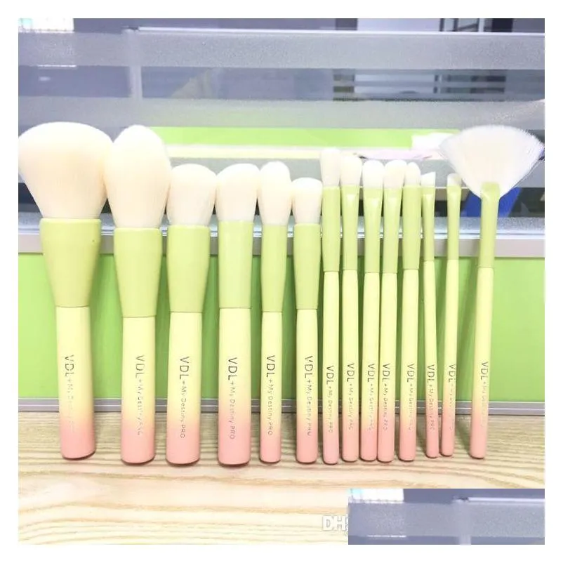 gradient color pro 14pcs makeup brushes set cosmetic powder foundation eyeshadow eyeliner brush kits make up brush tool
