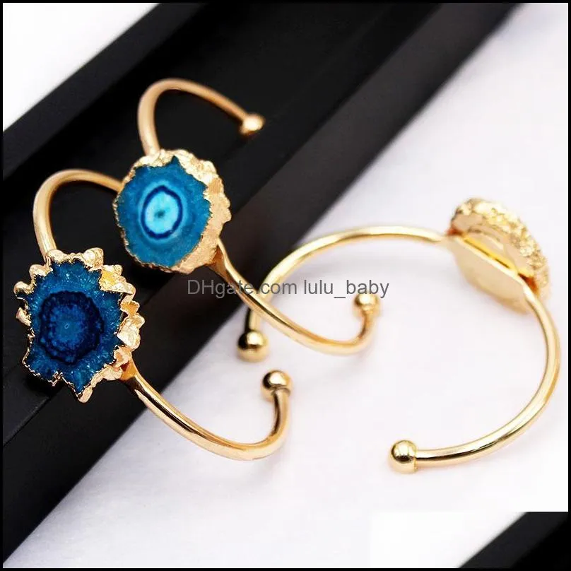 blue green rose pink drusy druzy crystal open cuff bangle sunflower patterncolorful bracelets for women girl lady jewelry