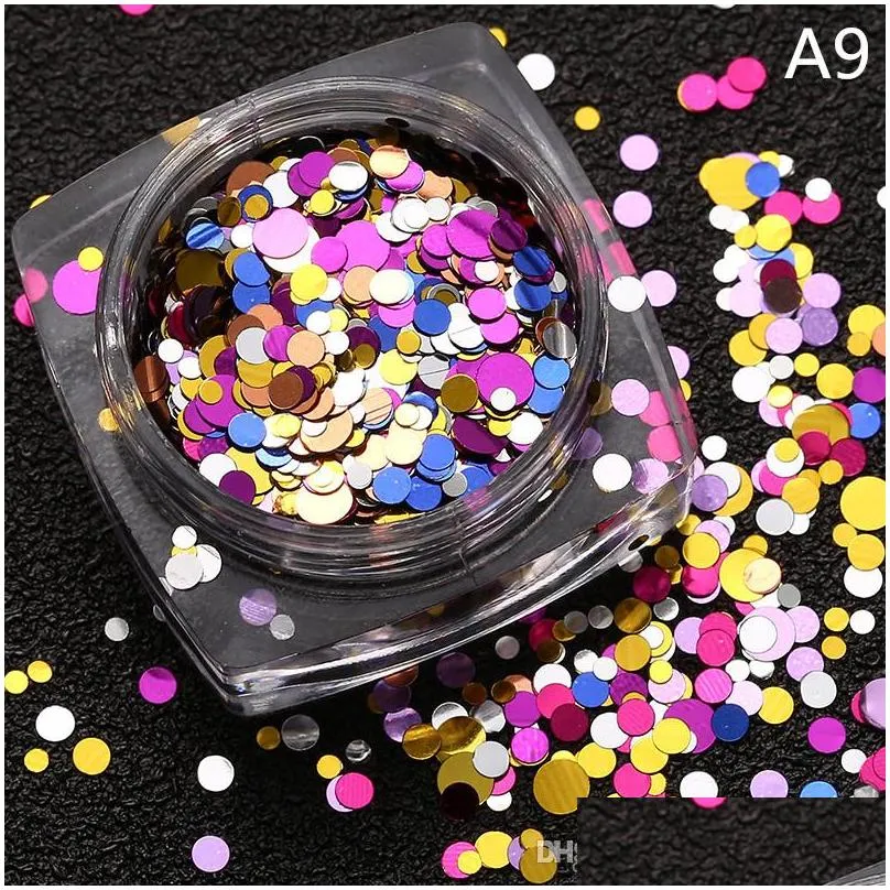 hot popular nail art nail metal mix colorful round sequins nail glitter stickers makeup beauty gifts