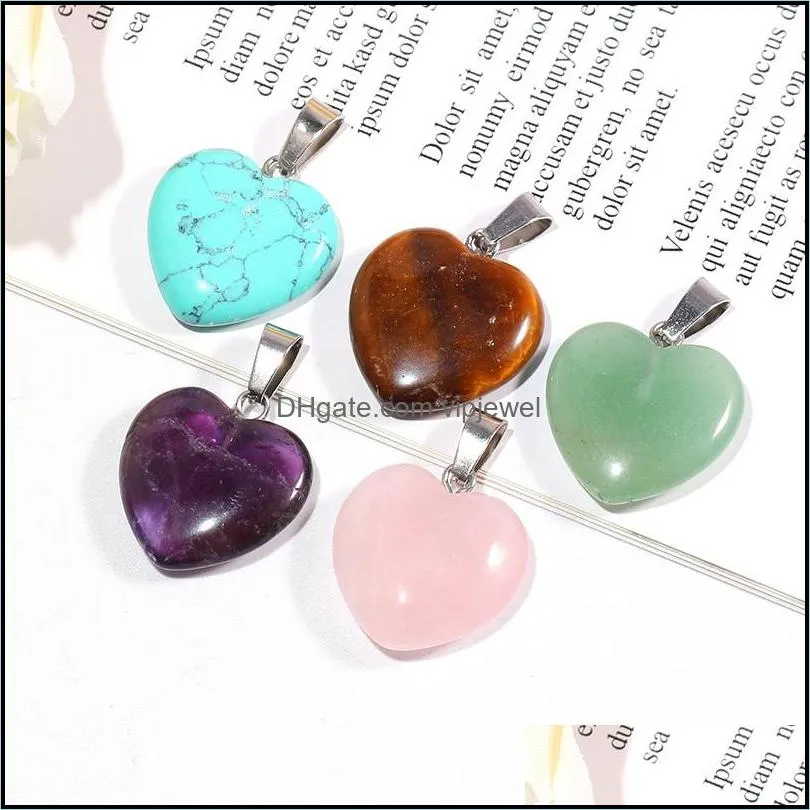 20mm heart rose quartz crystal stone charms pendant natural crystal bead pendants for jewelry making