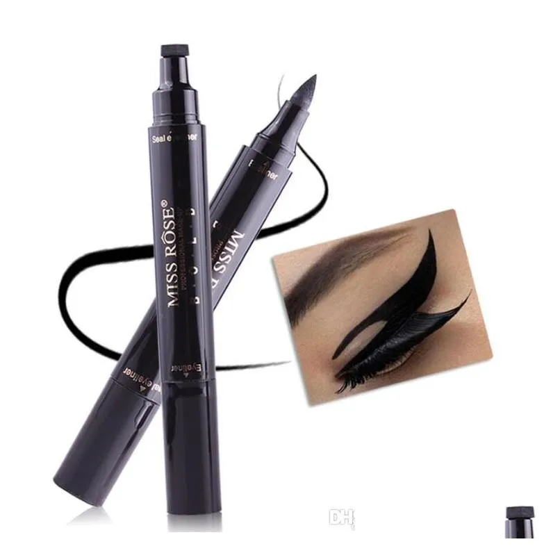 miss rose makeup liquid eyeliner pencil quick dry waterproof eye liner black color with stamp korea cosmetics gift for girl