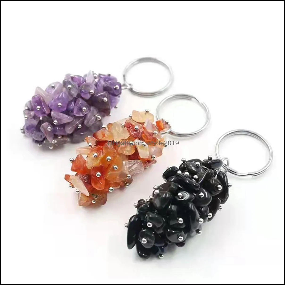 healing crystal grape key chain multicolored cluster dangle handmade wire wrapped raw chip tumble stone gemstone keychain gifts boho car bag