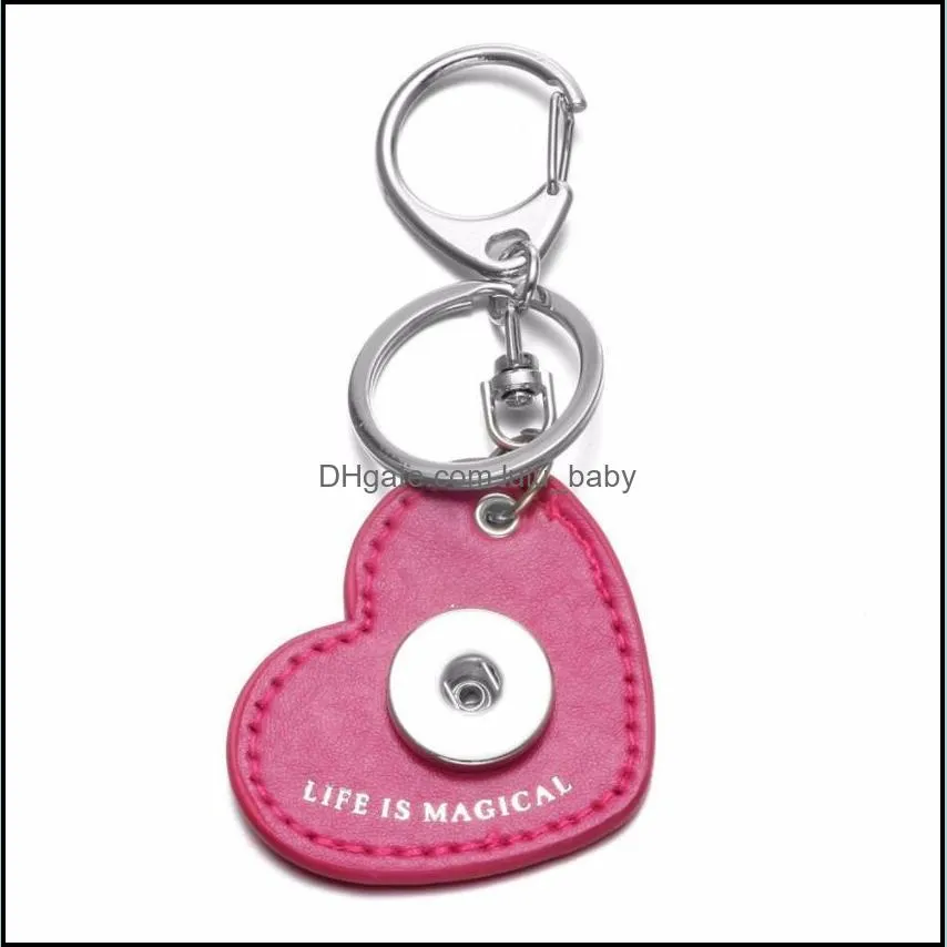 7 love heart pu leather snap button key rings chain snap keychains fit diy 18mm snap jewelry