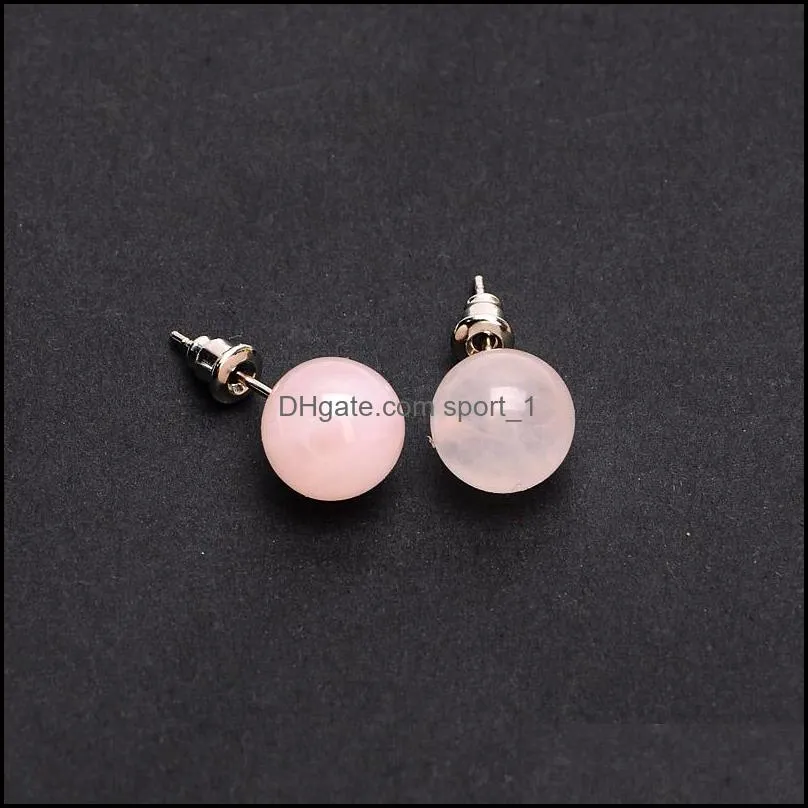 fashion 8mm 10mm 12mm round stud natural stone rose quartz opal amethyst studs earrings for women jewelry