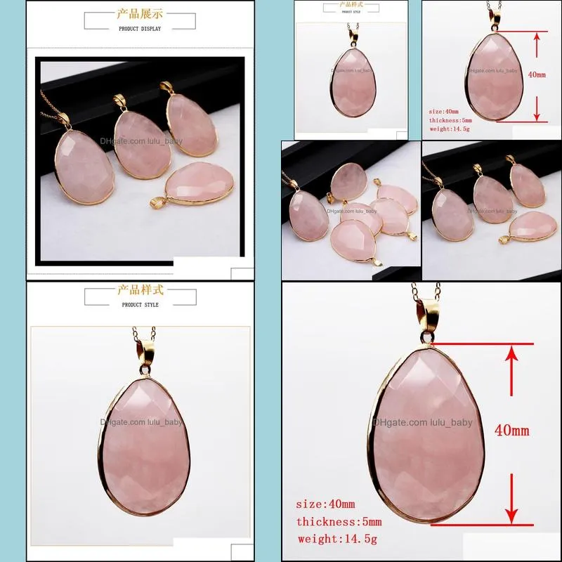 waterdrop natural healing stone pink crystal necklace rose quartz chakras pendant for gift jewelry