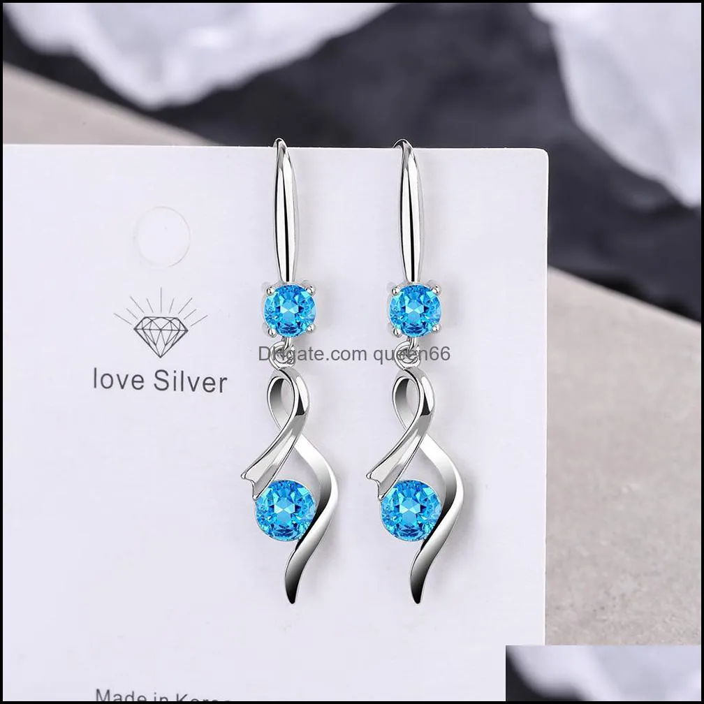 s925 stamp silver plated crystal charms pink blue white zircon earrings tassel hook type womens fashion jewelry earrings wedding party