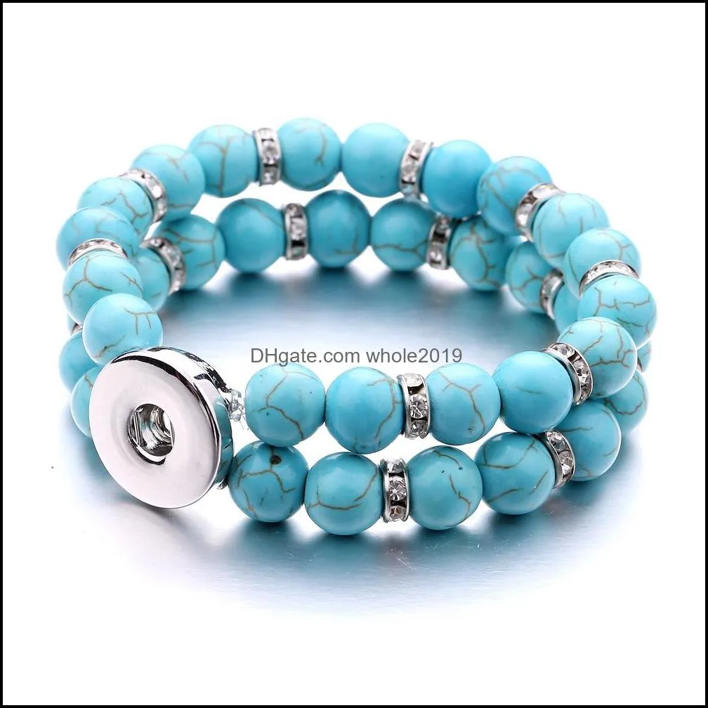 women snap button bracelet double layer turquoise beads hand strand bracelets jewelry fit diy 18mm ginger snaps elastic bangle