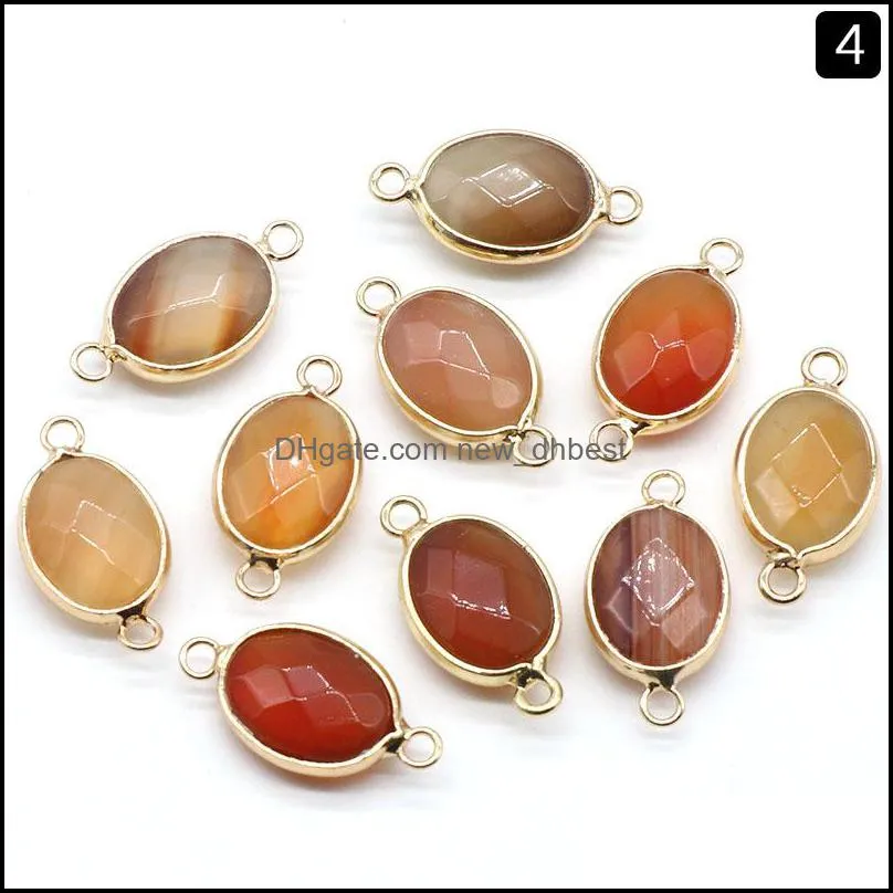 13x25mm oval stone connector charms faceted gemstone golden plated pendant women jewelry making necklace bracelet wholesale