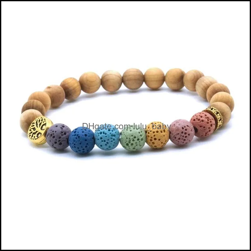 wooden beads tree of life 7 chakras strand bracelet lava stone essential oil diffuser bracelets buddha energy yoga women men jewelry