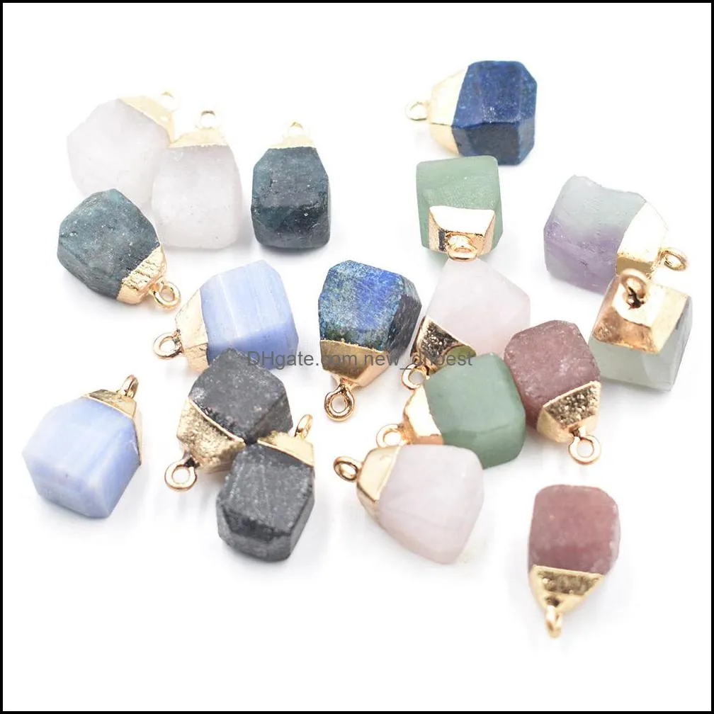 gold side natural crystal 10mm irregular stone pendant charms raw quartz blue pendants for jewelry making