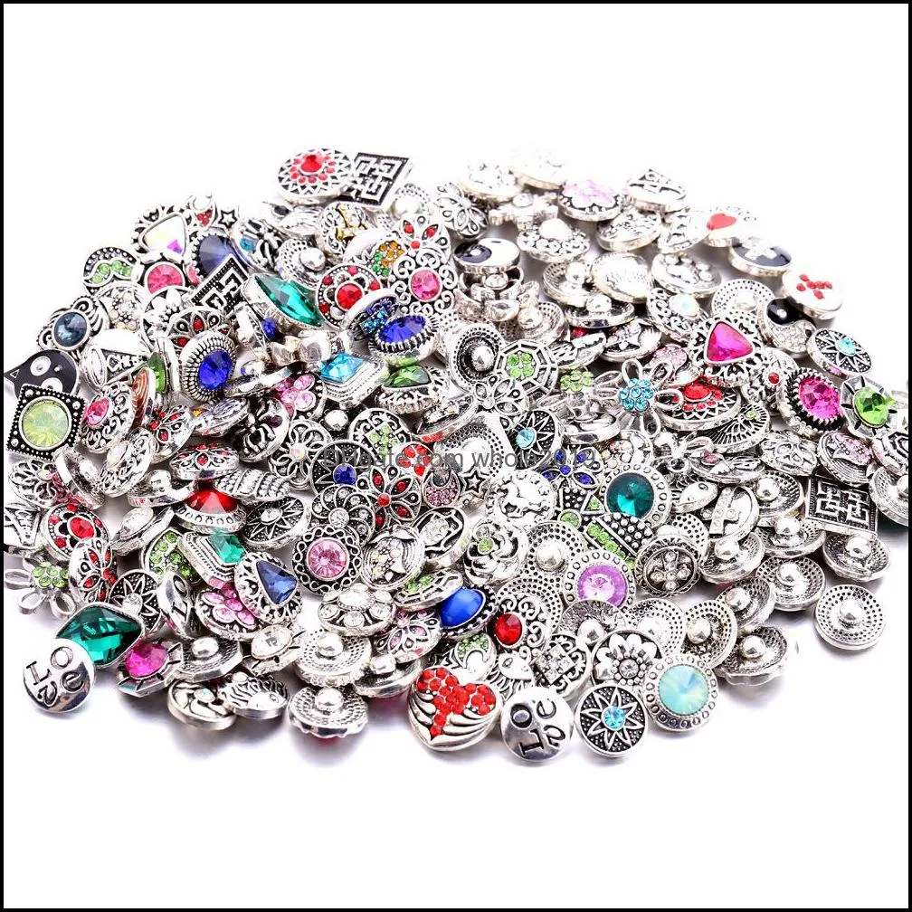 wholesale 12mm snap button jewelry components mixed color rhinestone flower metal snaps buttons fit diy bracelet necklace