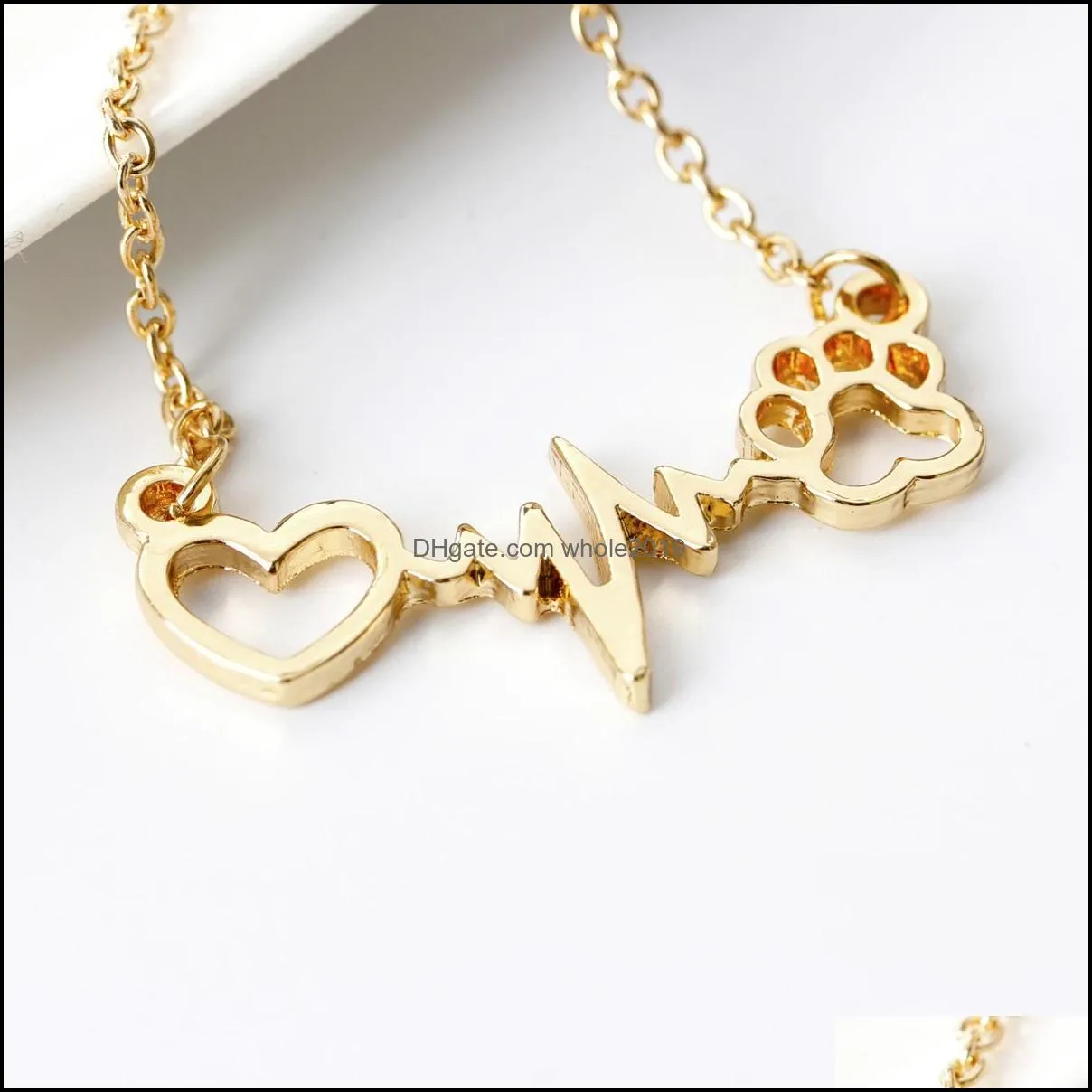love bear paw dog footprint ecg heart beat necklace women bling clavicle chain jewelry gift