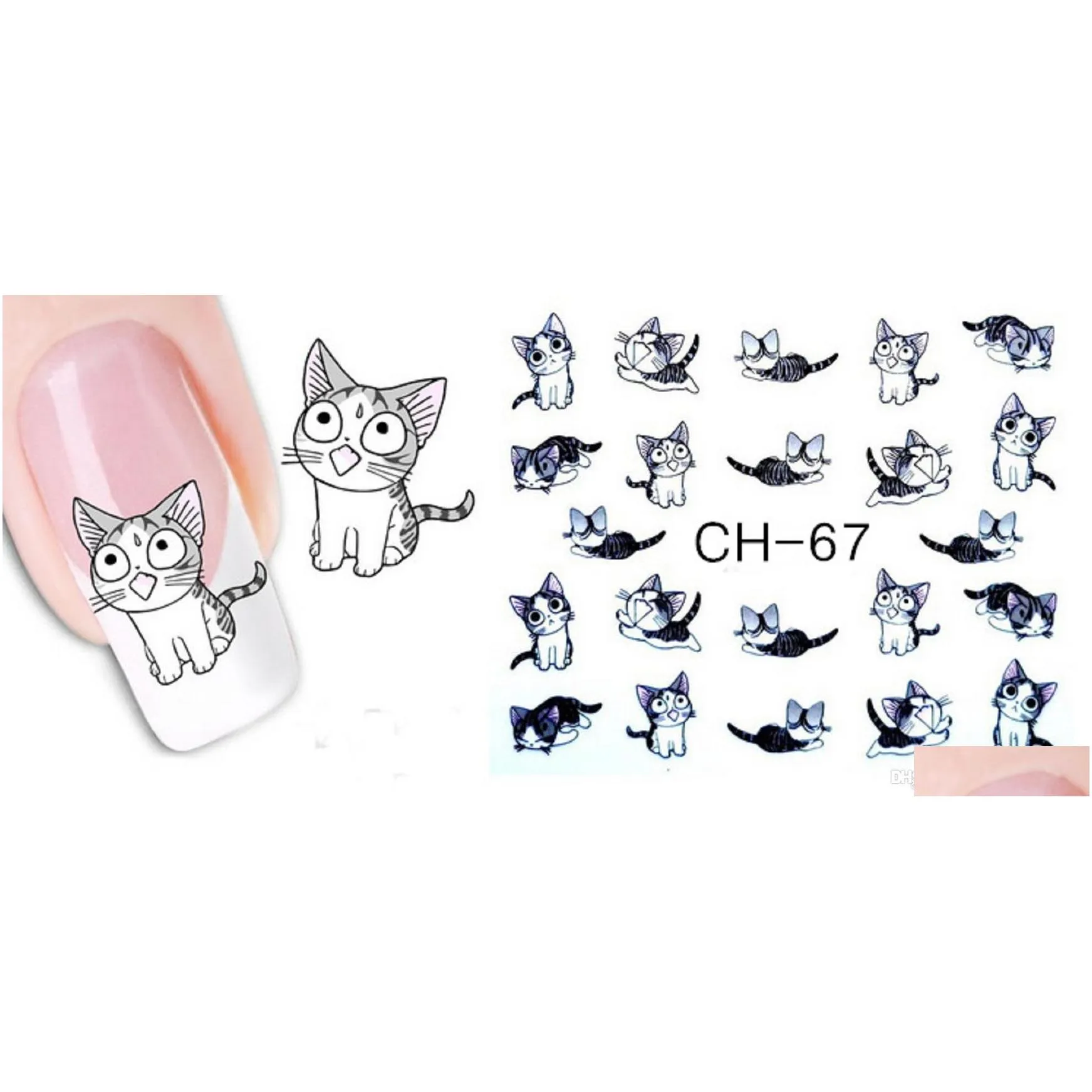 nail beauty salon diy design cartoon cat water transfer nail art sticker nail for decorate easy apply and remove