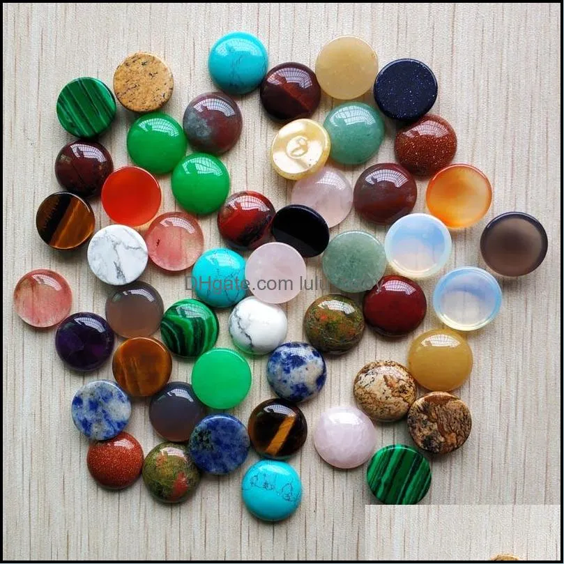 16mm assorted natural stone flat base round cabochon green pink cystal loose beads for necklace earrings jewelry clothes accessories making