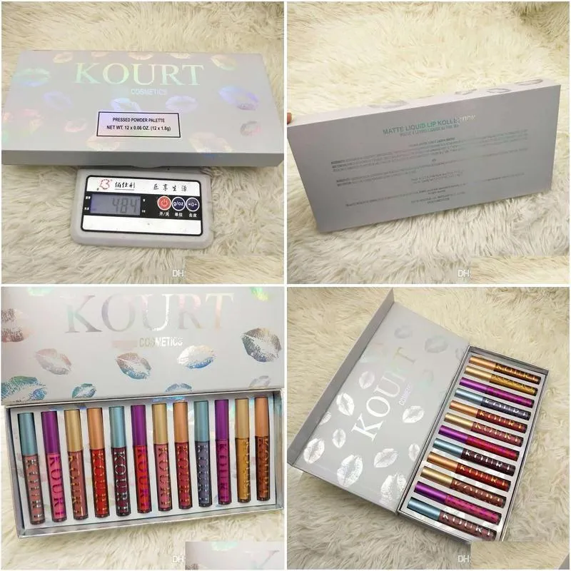 kourt cosmecits 12 color liquid lipstick makeup lip gloss kourt x kit collection 12 color gift box