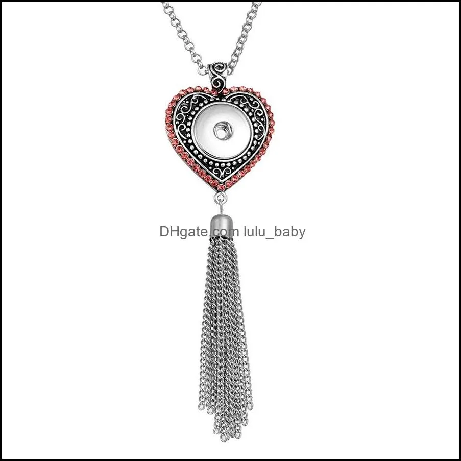 fashion heart crystal tassel necklace 18mm ginger snap pendant necklaces for women jewelry gifts