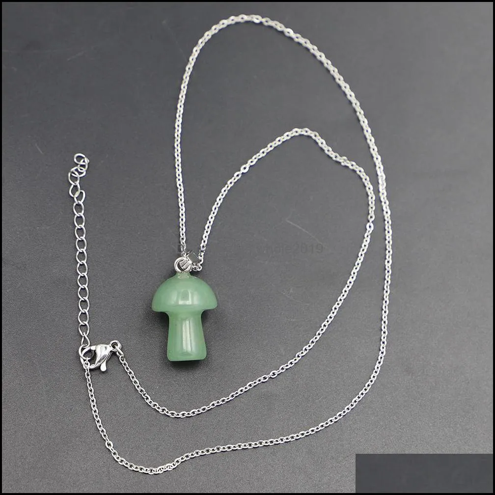 fashion natural stone mushroom necklace pendant cute mini statue reiki charms crafts jewelry whoelsale