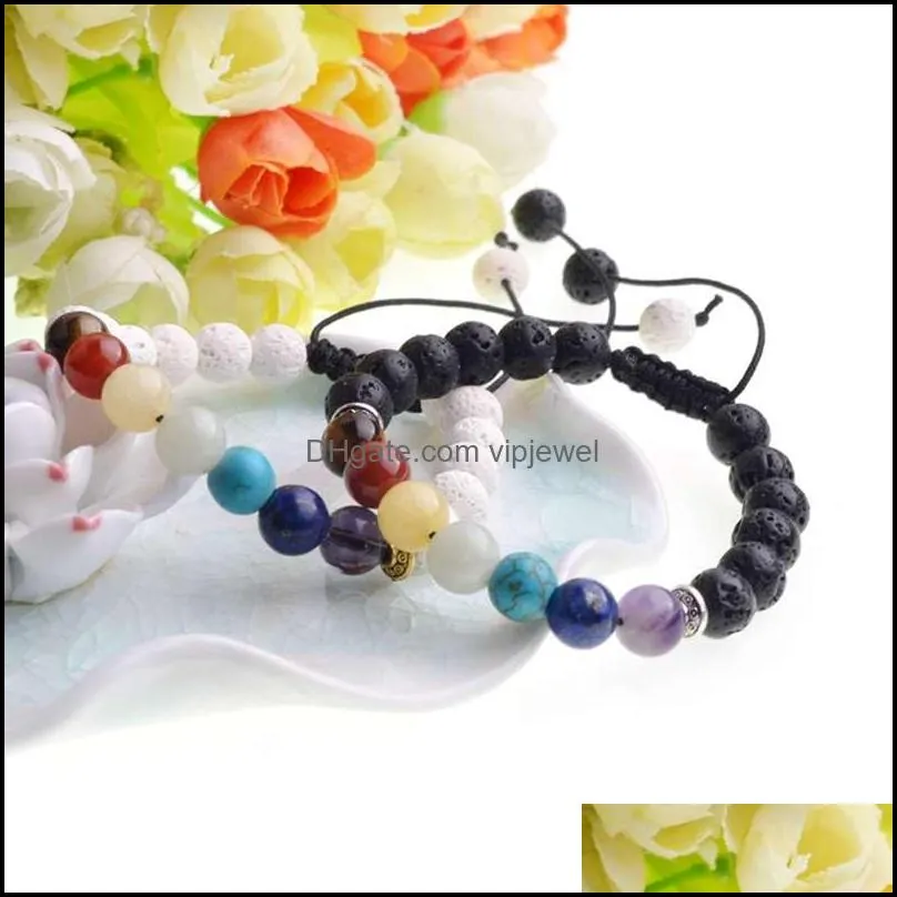 12pack 7chakra bracelet lava rock diffuser bracelet elastic adjustable  oil 7 chakra beads energy bracelet mens / womens