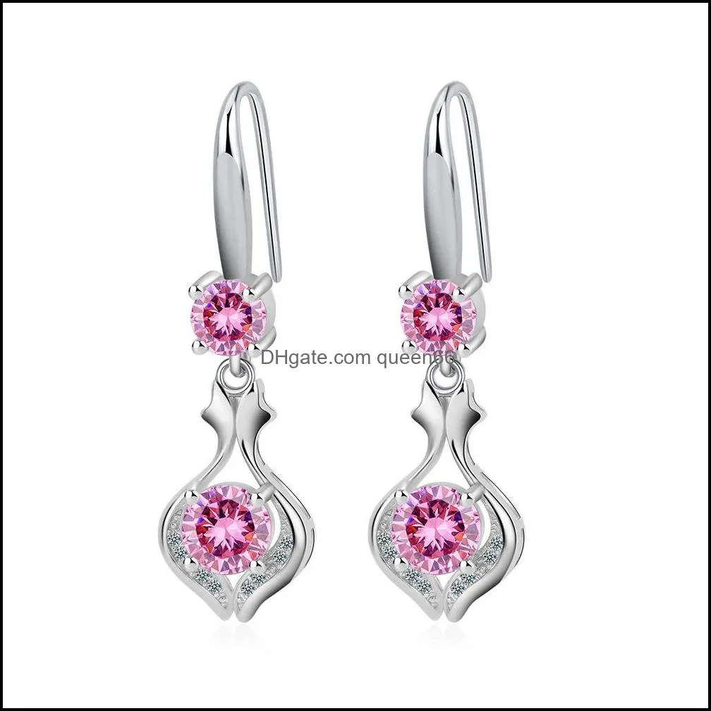 s925 stamp silver plated earrings cut fish charms zircon earring jewelry blue pink white shiny crystal hoops piercing earrings for women wedding party