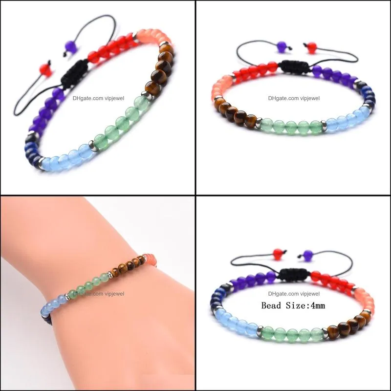 12pc/set natural 4mm 7 chakra beads weaving bracelet gifts for men women handmade yoga jewelry