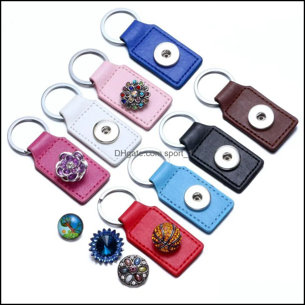 noosa square colorful pu leather snap keychains simple fit diy 18mm snap buttons unisex car bag key rings wholesale for women men