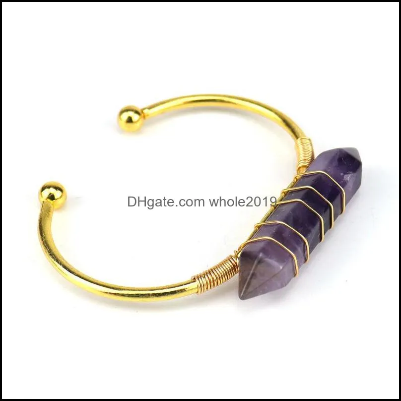 hexagonal point gemstone cuff bracelet for women girls handmade gold wire woven lift of tree healing chakra crystal friendship bangle charms