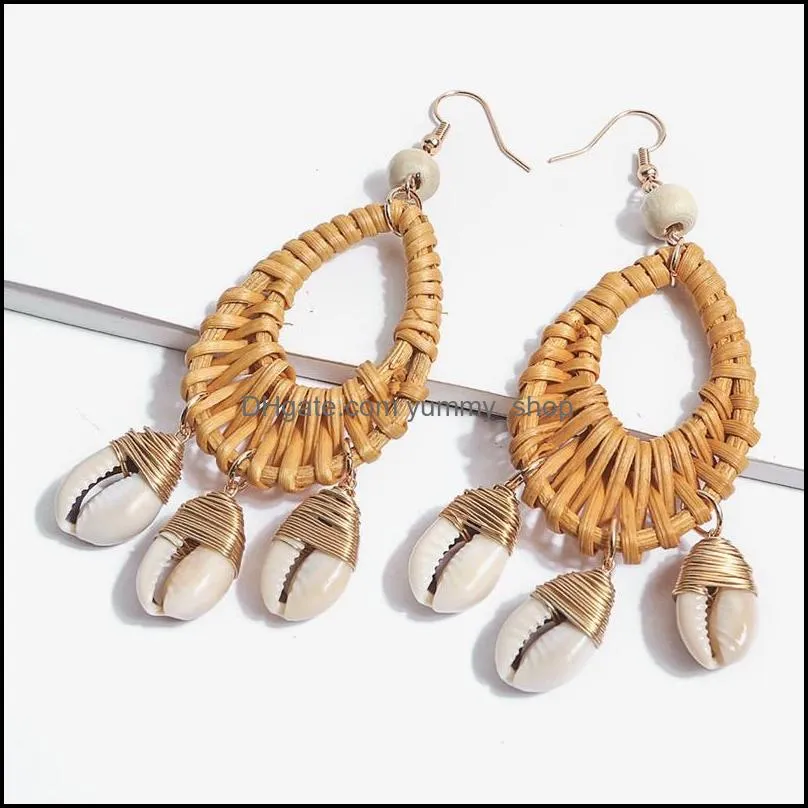 rattan earrings statement earrings handmade straw wicker woven shell pendant female boho 12pcs