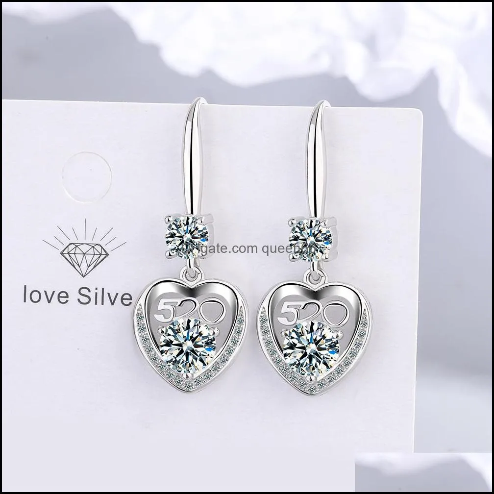 s925 stamp silver plated crystal charms pink blue white zircon earrings long tassel flower hook type womens fashion jewelry earrings wedding party