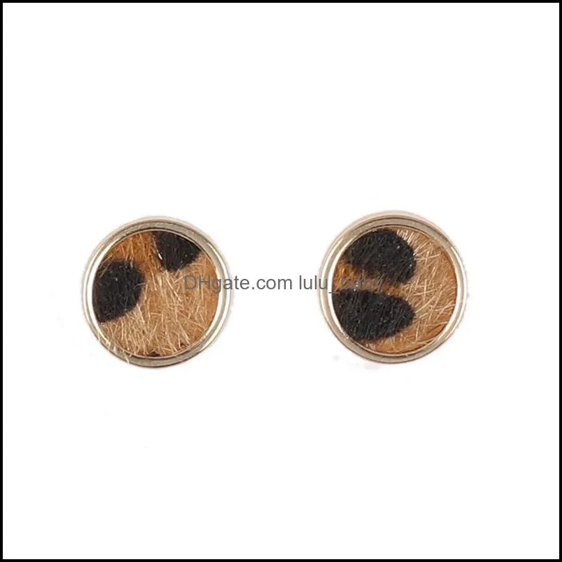 mini natural stone stud earrings round leopard print woven studs for women jewelry gift high quality