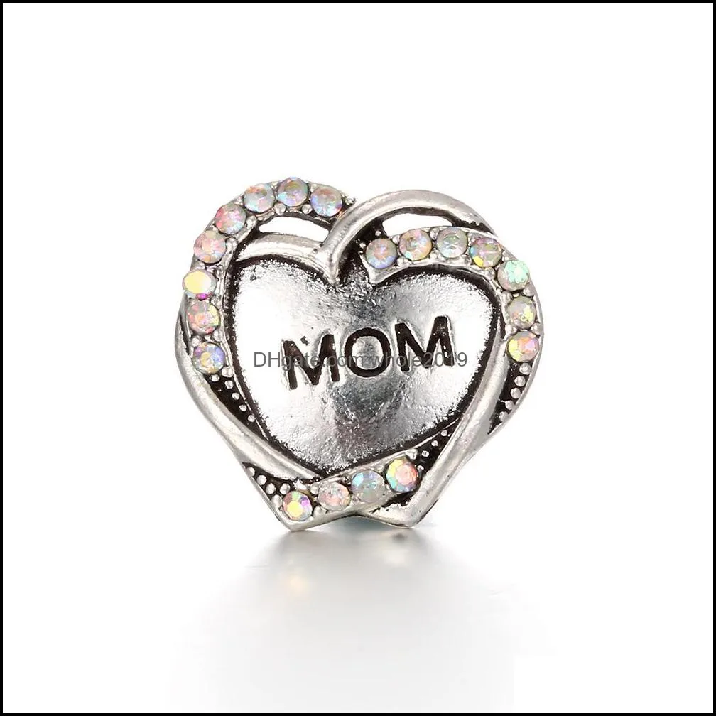 hq components snap button jewelry colorful rhinestone love mom heart 18mm 20mm metal snaps buttons fit bracelet bangle noosa za0223