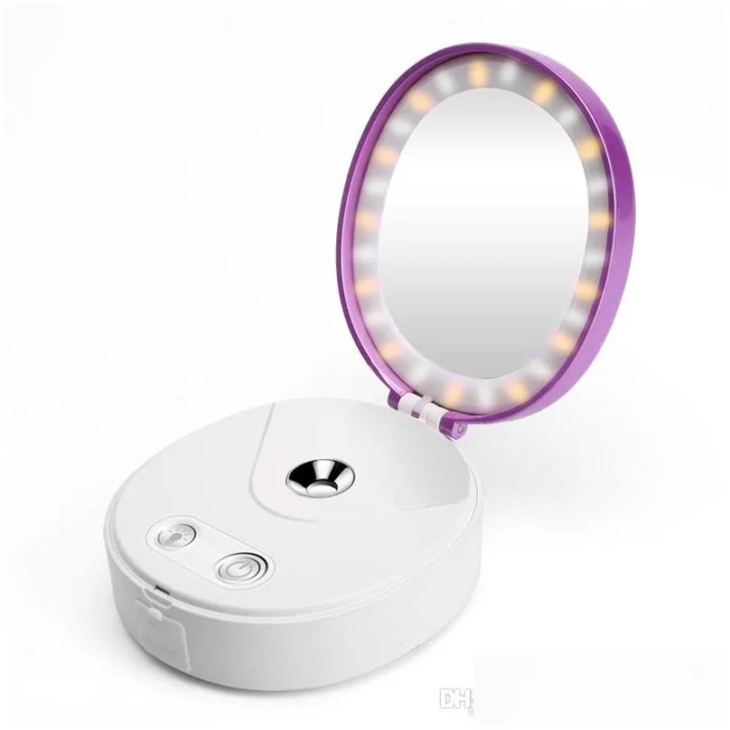 multi functional portable makeup cosmetic lights mirror nano mist sprayer facial body steamer moisturizing face power bank