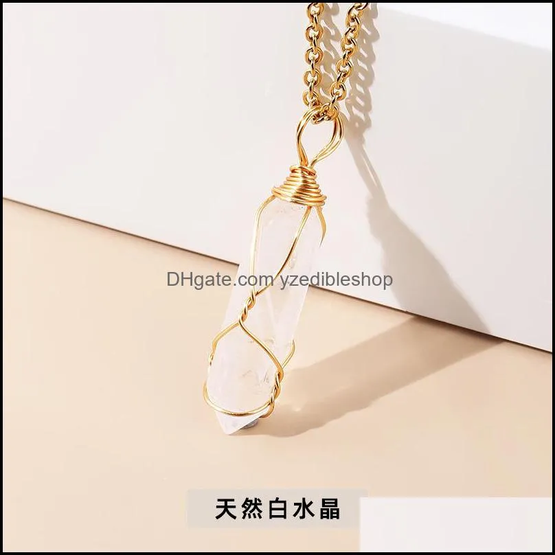 gold color reiki healing crystal stone pendant chakra rose opal tiger eye choker necklaces wholesale energy pendants crystal necklace