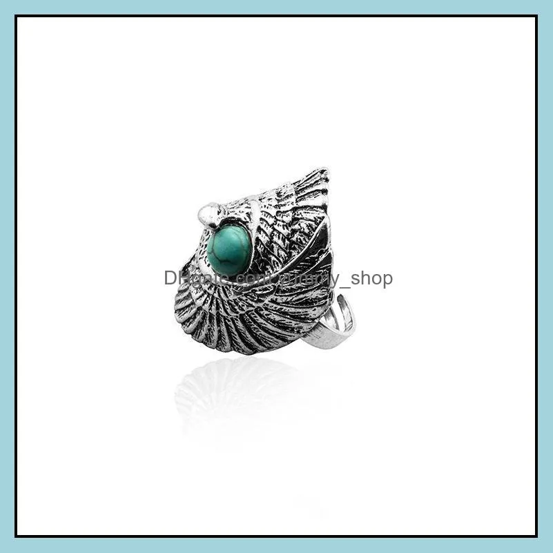 turquoise ring vintage tibetan silver indian wind pine stone wings  big  eye green