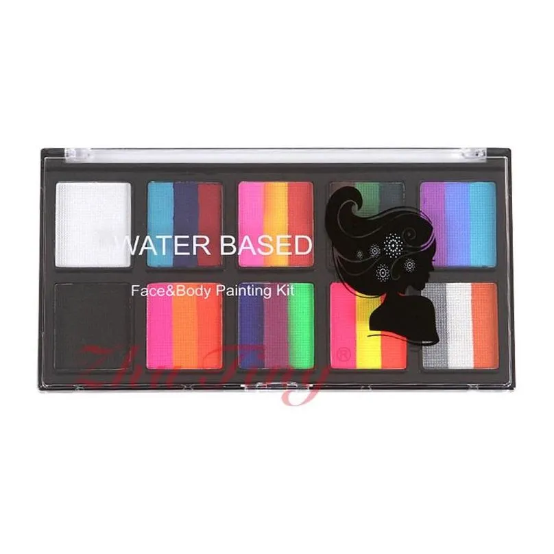 halloween themed party water based painting rainbow face paint kit colorful face body palette lasting christmas makeup effect
