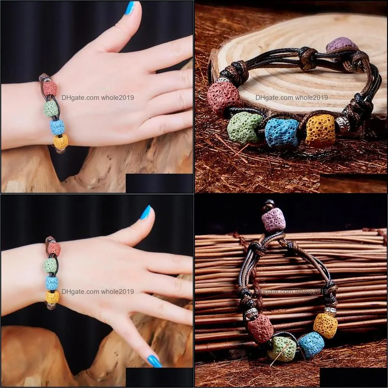 handmade lava stone beads strand bracelet friendship bracelets adjustable rope  oil diffuser women jewelry gift
