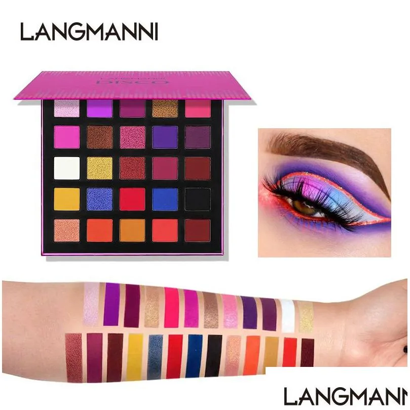 langmanni 25 color matte pearlescent eyeshadow palette long lasting natural makeup shimmer glitter eye shadow