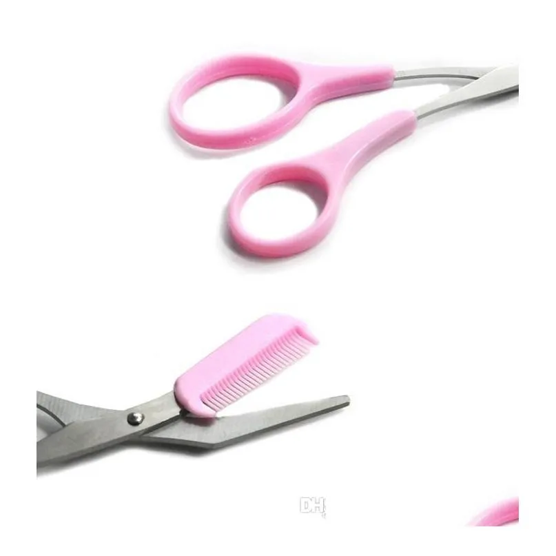 women pink eyebrow trimmer eyelash hair clips scissors eye brow hair removal grooming shaping cosmetics tool with comb