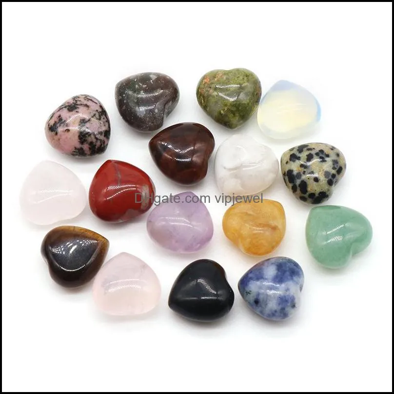 15mm natural stone carved crystal mini heart healing reiki mineral statue crystal ornament home decor gift mix colors