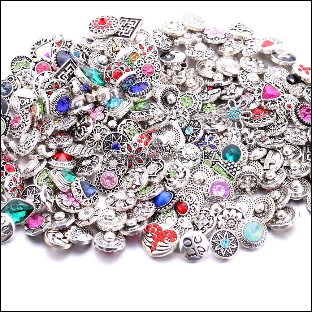wholesale 12mm snap button jewelry components mixed color rhinestone flower metal snaps buttons fit diy bracelet necklace