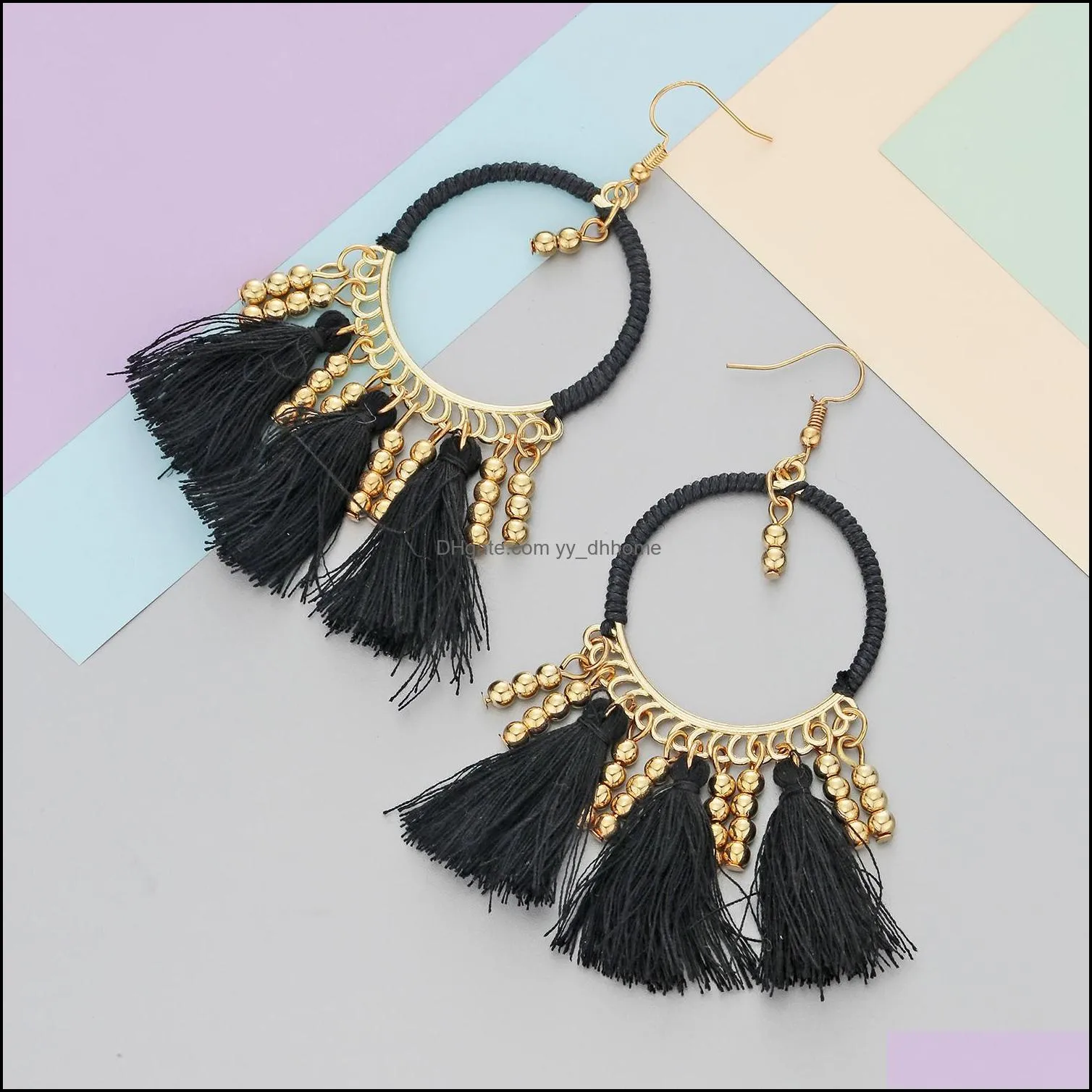 bohemian earrings thread beaded tassel fringe drop dangle gifts for women daily jewelry 5 color