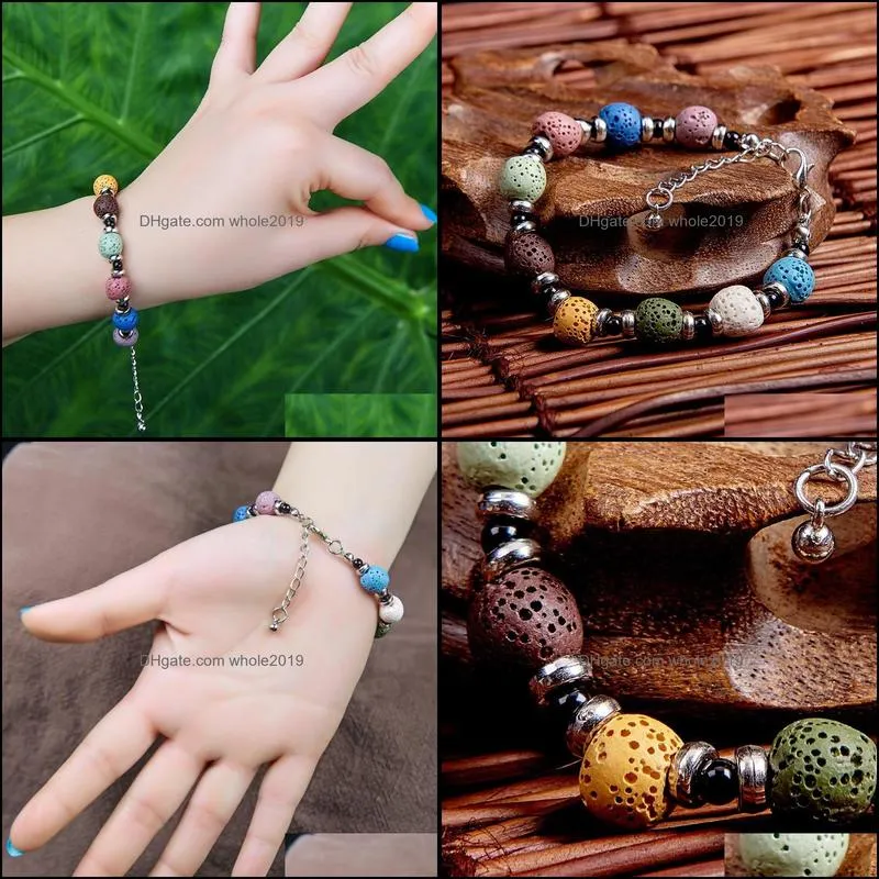 colorful lava stone beads strand bracelet friendship bracelets adjustable rope essential oil diffuser women jewelry gift